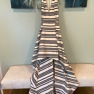 Alice and Olivia black and white striped high low gown